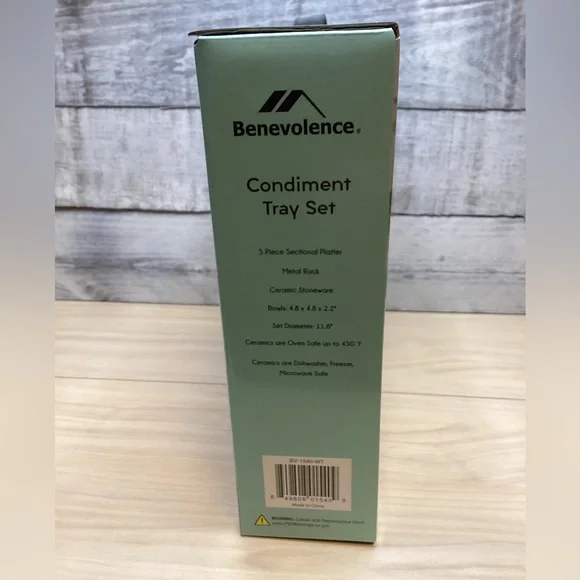 Benevolence 4-Tray Condiment Set, White Ceramic Stoneware with Metal Rack NIB - Picture 5 of 6